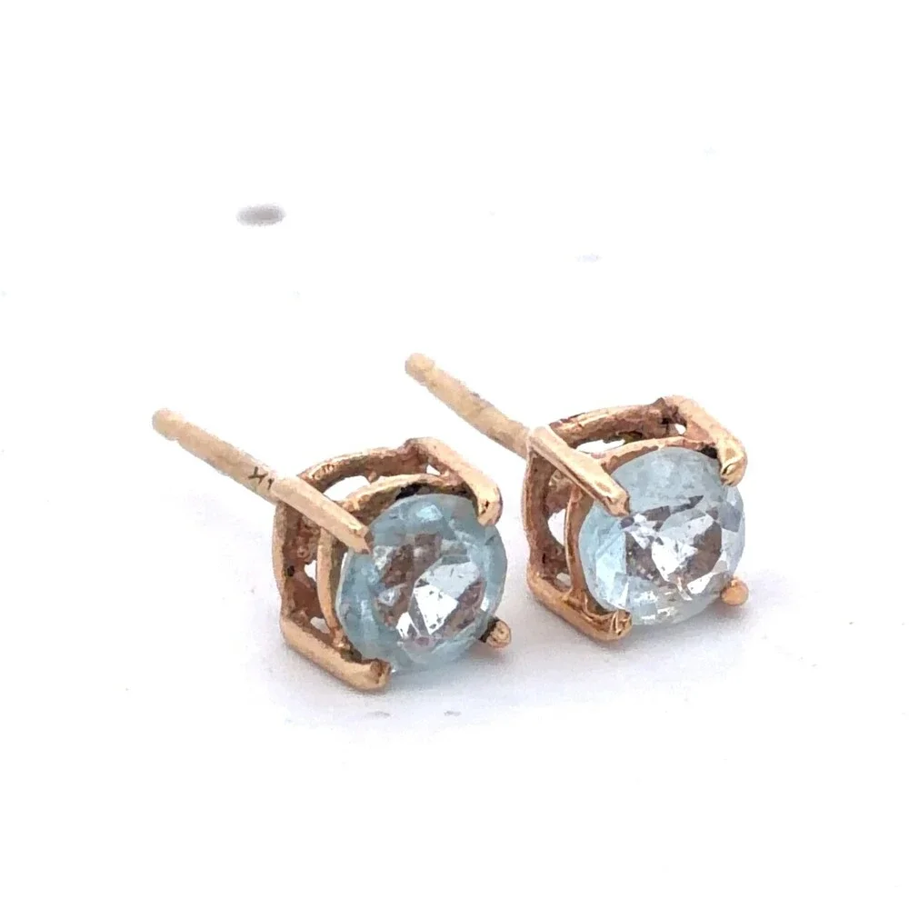 Estate 14k Yellow Gold Aquamarine March Anniversary Occasion Stud Earrings